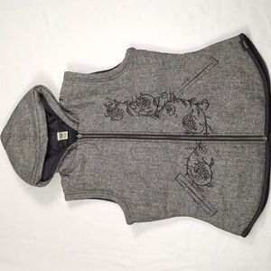 Prana Sadi‎ Full Zip Reversible Hooded Puffer Vest Herringbone Tweed Womens Med